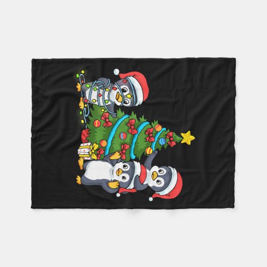 Kids Christmas Penguin Christmas Tree Lights Baubl Fleecedecke (Vorderseite (Horizontal))