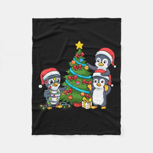 Kids Christmas Penguin Christmas Tree Lights Baubl Fleecedecke (Vorderseite)
