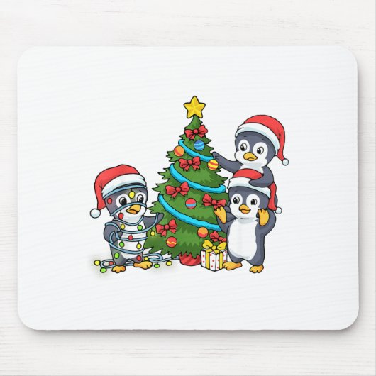 Kids Christmas Penguin Christmas Tree Lights Baubl Mousepad (Vorne)