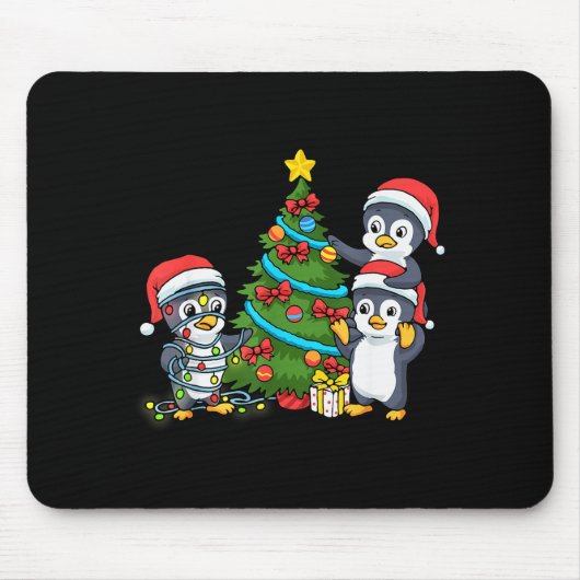 Kids Christmas Penguin Christmas Tree Lights Baubl Mousepad (Vorne)