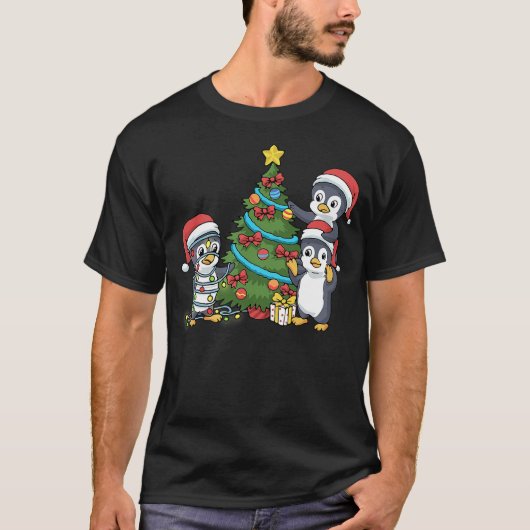 Kids Christmas Penguin Tshirt Christmas Tree Light (Vorderseite)