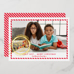 KIDS CHRISTMAS PHOTO fun Nice List stamp red gold Folien Feiertagskarte<br><div class="desc">by kat massard >>> WWW.SIMPLYSWEETPAPERIE.COM <<<
A funny card design featuring a stamp design saying "NICE LIST" in shiny foil. Landscape style to display your beautiful family too with horizontal photo.
CONTACT ME if you need help to get your photo to fit perfectly kat@simplysweetpaperie.com</div>