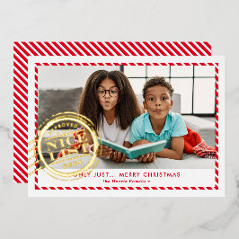 KIDS CHRISTMAS PHOTO fun Nice List stamp red gold Folien Feiertagskarte