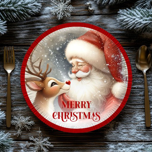 Kids Christmas Plates with Cute Santa and Rudolph Pappteller