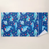 Kids Christmas Shark Narwhal Personalisiert Strandtuch (Vorderseite)