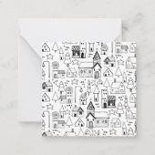 Kids Christmas Village Whimsical Black & White Mitteilungskarte (Vorderseite)