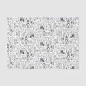 Kids Christmas Village Whimsical Black & White Seidenpapier (Vorderseite)