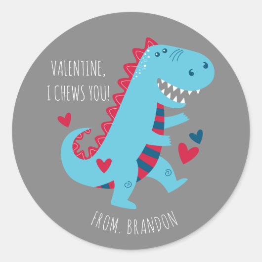 Kids Classroom Dinosaur Valentines Day Runder Aufkleber (Vorderseite)