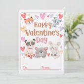 Kids Classroom Valentine Cards | Cute Cartoons Einladung (Stehend Vorderseite)