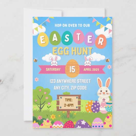 Kids Colorful Easter Egg Hunt Invitation Einladung (Vorderseite)