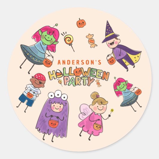 Kids Colorful Halloween Costume Party Runder Aufkleber (Vorderseite)