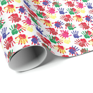 Kids Colorful Handprints Art Party Geschenkpapier