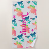 Kids Colorful World Map Personalized Name Monogram Strandtuch (Vorderseite)