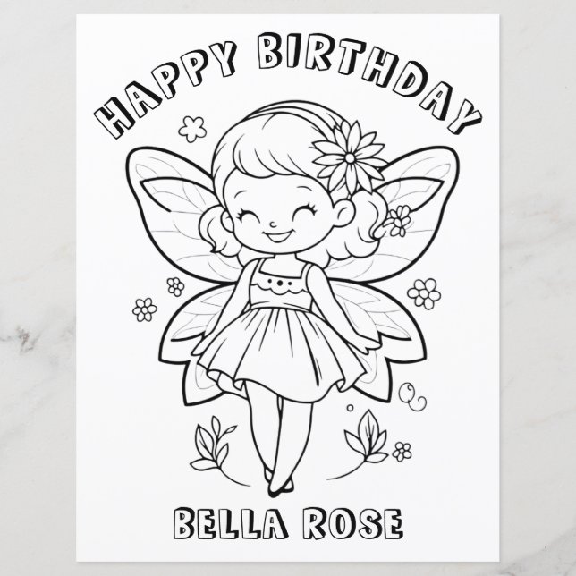Kids Coloring book fairy birthday party activity (Vorderseite)