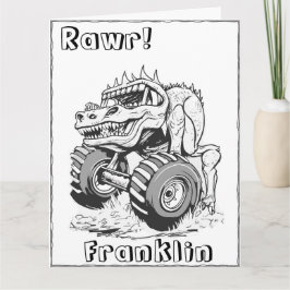 Kids Coloring Page Dinosaurier Monster Truck Gebur Karte