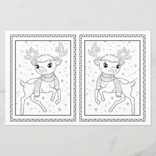 Kids Coloring Rentier Papier Weihnachtskarte (Vorderseite)
