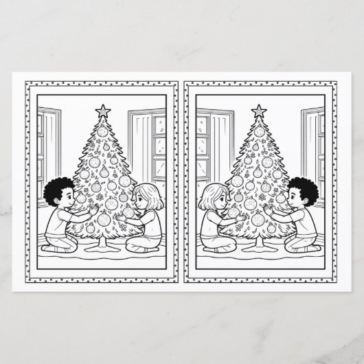 Kids Coloring Tree Paper Christmas Card Template (Vorderseite)
