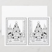 Kids Coloring Tree Paper Christmas Card Template (Vorne/Hinten)