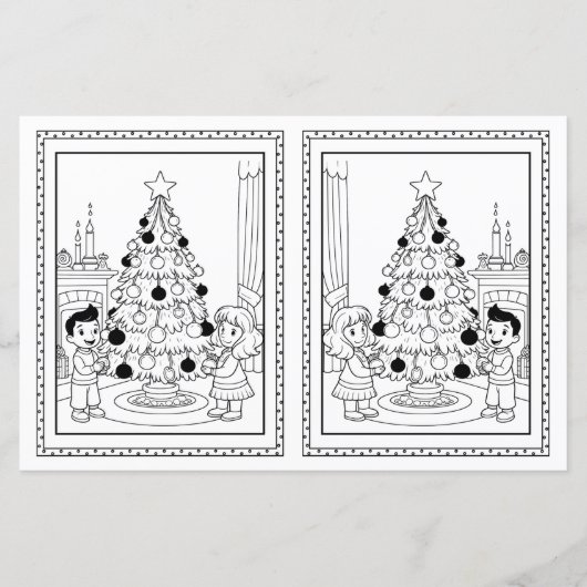 Kids Coloring Tree Paper Christmas Card Template (Vorderseite)