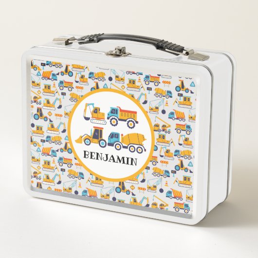 Kids Construction Dump Trucks Muster Personalisier Metall Brotdose (Vorderseite)