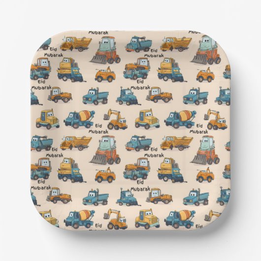 Kids Construction Vehicle Paper Plates Trucks Pappteller (Vorderseite)