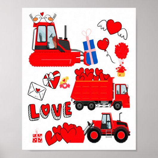 Kids Construction Vehicle Valentine Crane Truck Cu Poster (Vorne)