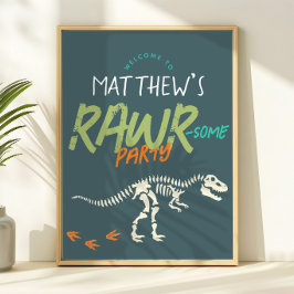 Kids Cool Dinosaur Dig Boys Birthday Welcome Sign Poster