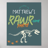 Kids Cool Dinosaur Dig Boys Birthday Welcome Sign Poster (Vorne)