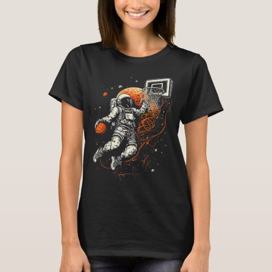 Kids Cool Space Basketball mit Astronautin T-Shirt (Vorderseite)