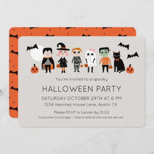 Kids Costume Party Halloween Einladung (Vorne/Hinten)