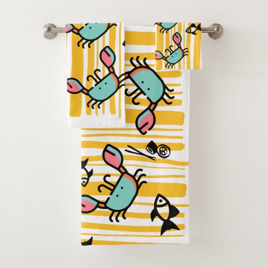 Kids Crab Seafood Fish Pattern  Badhandtuch Set (Insitu)