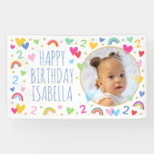Kids Custom Age Birthday Niedlich Rainbow Hearts F Banner (Horizontal)