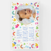 Kids Custom Age Birthday Niedlich Rainbow Hearts F Banner (Vertikal)