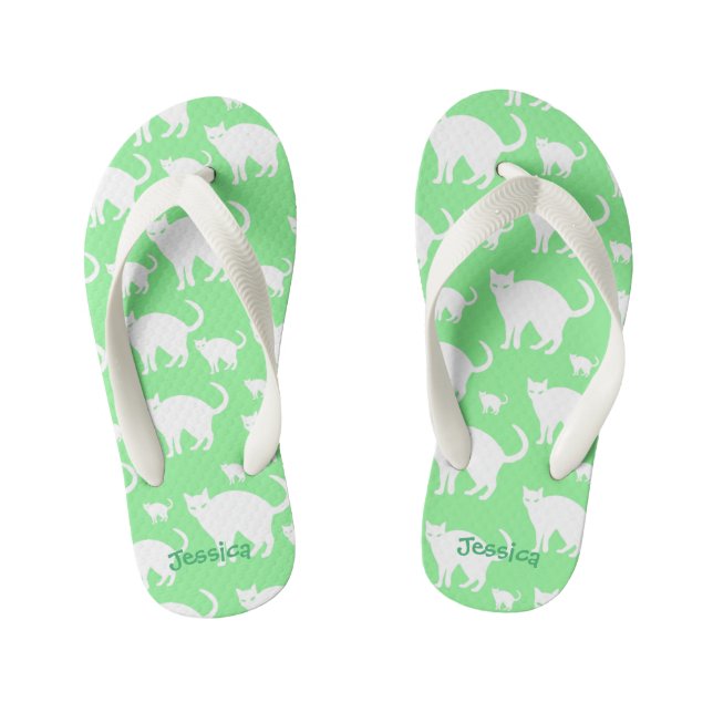 Kids Custom Cat Flip Flops mit weißen Kätzchen Kinderbadesandalen (Fußbett)