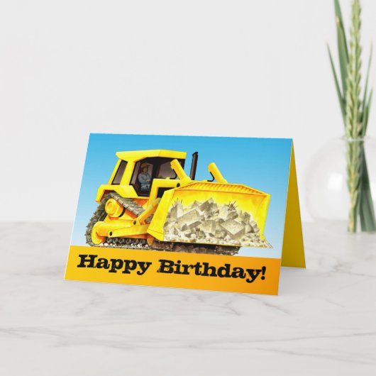 Kids Custom Construction Happy Birthday Bulldozer Karte (Vorderseite)