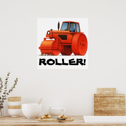 Kids Custom Construction Truck - Red Road Roller Poster (Küche)