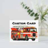 Kid's Custom Fire Truck Postkarte (Stehend Vorderseite)