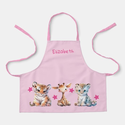 Kid's cute animals stars add name pink schürze (Vorderseite)
