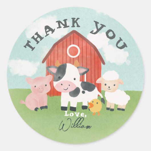 Kids Cute Farm Animal Barnyard Birthday Favor Runder Aufkleber (Vorderseite)