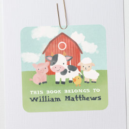 Kids Cute Farm Animal School Library Bookplate Quadratischer Aufkleber
