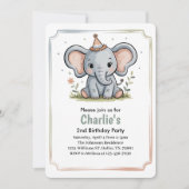 Kids Cute Green Elephant 2nd Birthday Party Einladung (Vorderseite)