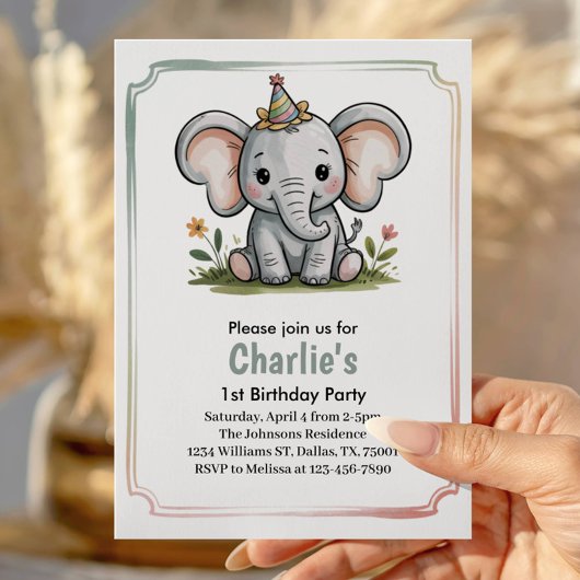 Kids Cute Green Elephant Birthday Party Einladung