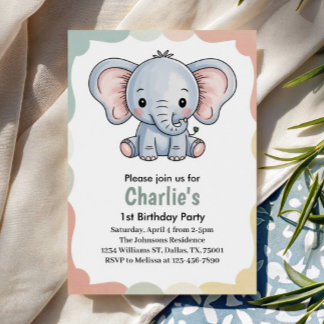 Kids Cute Green Elephant Birthday Party Einladung