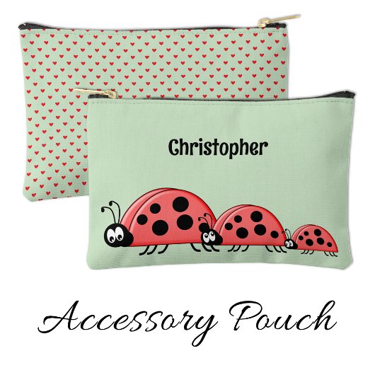Kids cute ladybugs add a name red green zubehörtasche