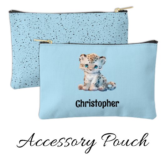 Kids cute leopard add a name blue black zubehörtasche