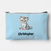 Kids cute leopard add a name blue black zubehörtasche (Vorderseite)