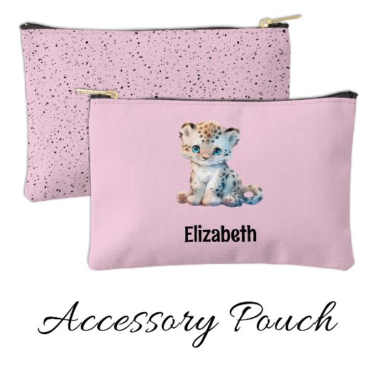 Kids cute leopard add a name pink black zubehörtasche