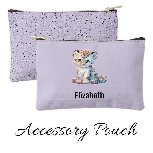 Kids cute leopard add a name purple black zubehörtasche