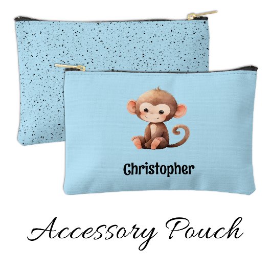 Kids cute monkey add a name blue black zubehörtasche