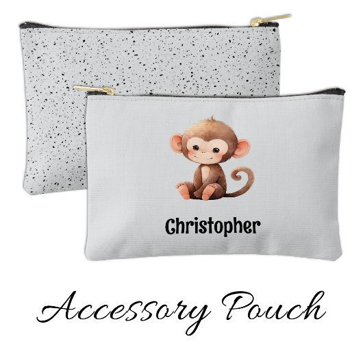 Kids cute monkey add a name grey black zubehörtasche